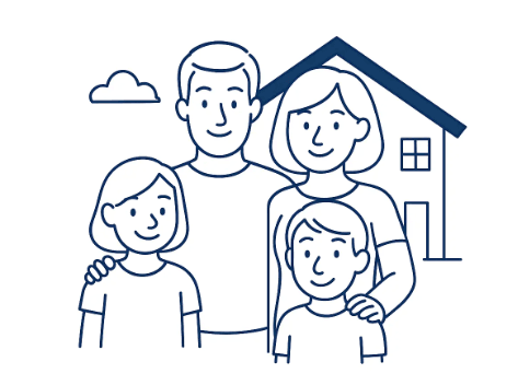 Happy family reviewing options at home