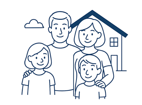 Happy family reviewing options at home